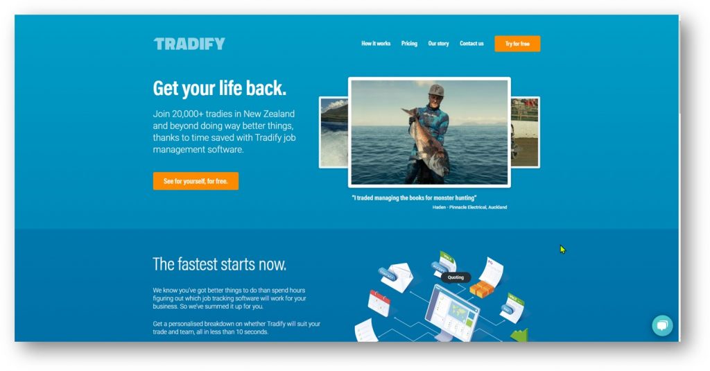 Tradify homepage