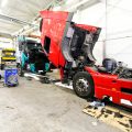 Truck being serviced with new truck parts
